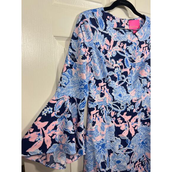Lilly Pulitzer Dress Kayla Bell Sleeve Mini Bright Navy Womens 2 / XS Resortwear - Picture 2 of 8